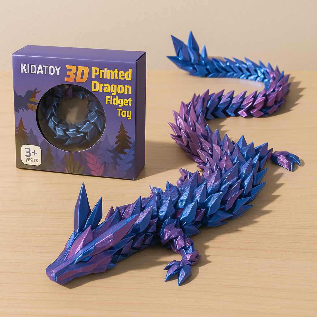 NH848.US_3D Printed Dragon, Articulated Dragon, Crystal Dragon, Dragon Fidget Toy, Home Office Decor Executive Desk Toy
